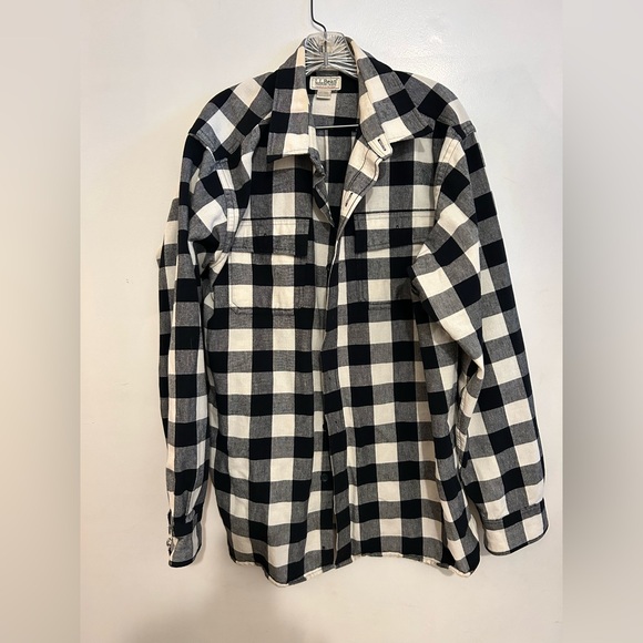 L.L. Bean NWOT Black and White Plaid Shirt Size XL